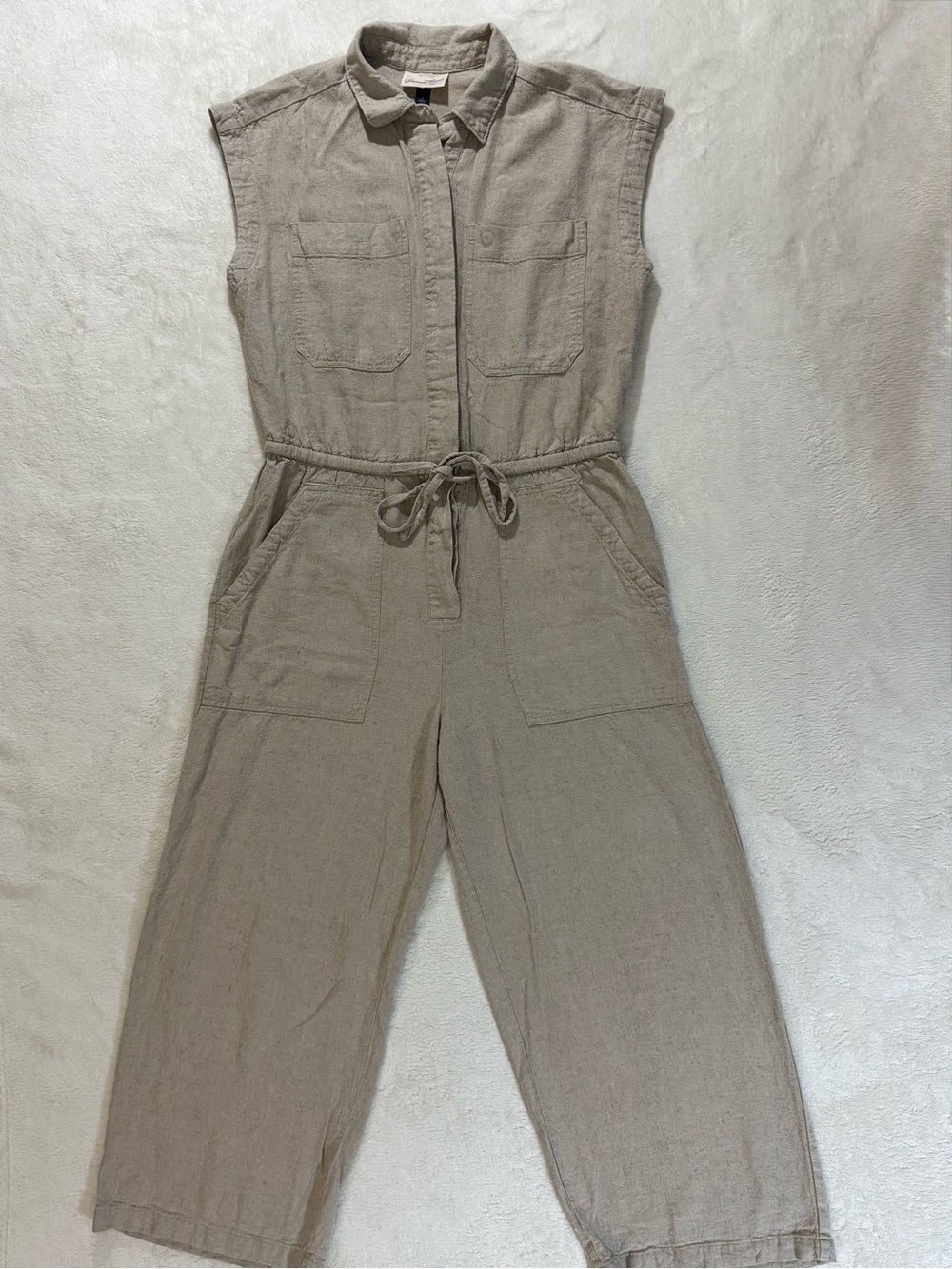 Universal Thread Linen Blend Utility Jumpsuit Size 8 Beige